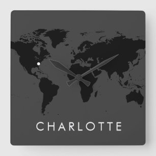 ワールドクカスタムロックモダン米国シティタイムゾーン スクエア壁時計