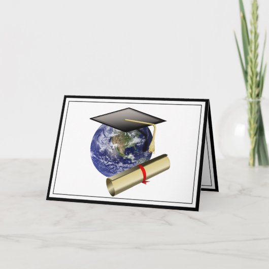 ワールドクラス卒業 – キャップと黄金の卒業証書 カード (正面)