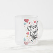 ワールドクールズママ – かわいいカラフルハート&スター フロストグラスマグカップ (正面右)