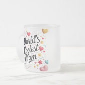 ワールドクールズママ – かわいいカラフルハート&スター フロストグラスマグカップ (正面左)