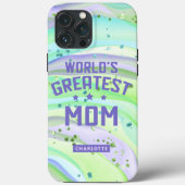ワールドグレイテストマザー母の日グリーンラメ Case-Mate iPhoneケース (裏面)