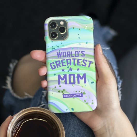 ワールドグレイテストマザー母の日グリーンラメ Case-Mate iPhoneケース