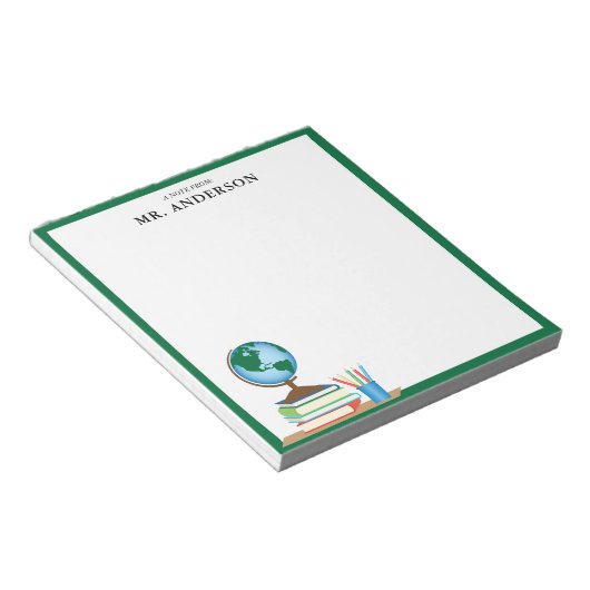 ワールドグローブスクールブックスパーソナライズされた先生 ノートパッド (アングル)