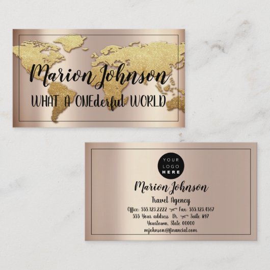 ワールドグローブマップトラベルエージェンシーバラ金ゴールド名声 名刺 (正面/裏面)