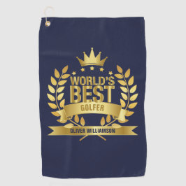ワールドゴルファー最高のネイビーブルーと金ゴールド5スター ゴルフタオル