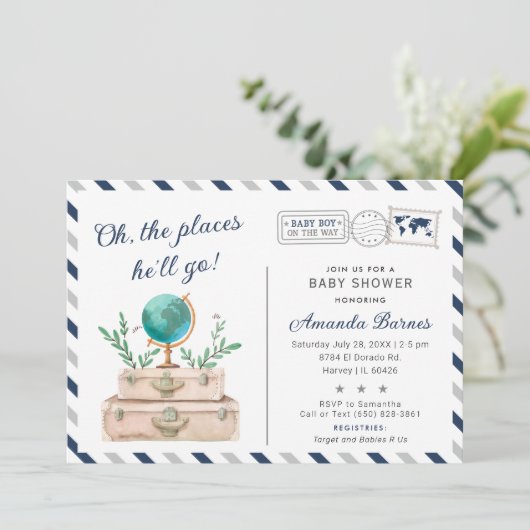 ワールドシャワー周辺の旅行アドベンチャー男の赤ちゃん 招待状 (スタンド正面)