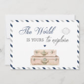 ワールドシャワー周辺の旅行アドベンチャー男の赤ちゃん 招待状 (裏面)