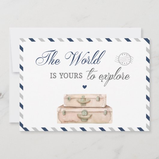 ワールドシャワー周辺の旅行アドベンチャー男の赤ちゃん 招待状 (裏面)