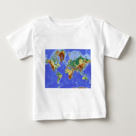 ワールドジオグラフィック国際的マップ ベビーTシャツ (正面)