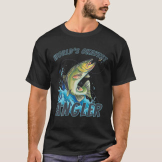 ワールドズオケイストアングラー皮おもしろい肉魚釣り Tシャツ