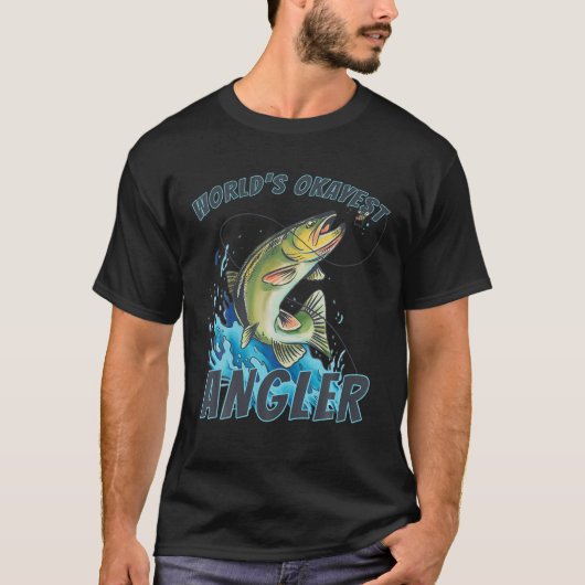 ワールドズオケイストアングラー皮おもしろい肉魚釣り Tシャツ (正面)