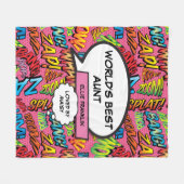 ワールドズ最高のアウンティおもしろい漫画ブックピンク フリースブランケット (正面(横))