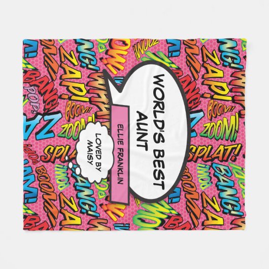 ワールドズ最高のアウンティおもしろい漫画ブックピンク フリースブランケット (正面(横))