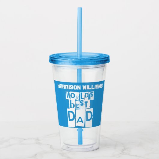 ワールドズ最高のパパモダンブルーとホワイトタイポグラフィ アクリルタンブラー (正面)