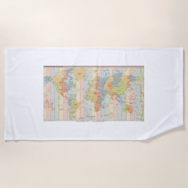 ワールドタイムゾーンの地図 ビーチタオル