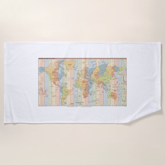 ワールドタイムゾーンの地図 ビーチタオル (正面)