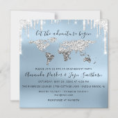 ワールドデスティネーションマップグローブ結婚ブライダルの青 マグネット招待状 (正面)
