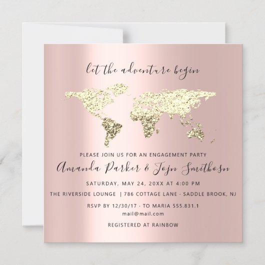 ワールドデスティネーションマップ大学院ブライダル結婚バラ マグネット招待状 (正面)