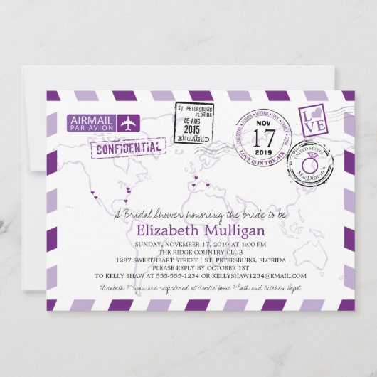 ワールドトラベラーエアメール |ブライダルシャワー 招待状 (正面)