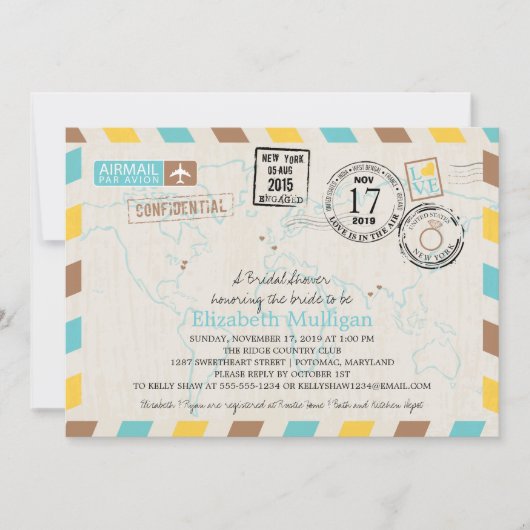 ワールドトラベラーエアメール |ブライダルシャワー 招待状 (正面)