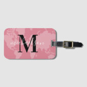 ワールドトラベラーピンクマップカスタムモノグラム名 ラゲッジタグ (正面横)