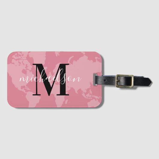 ワールドトラベラーピンクマップカスタムモノグラム名 ラゲッジタグ (正面横)