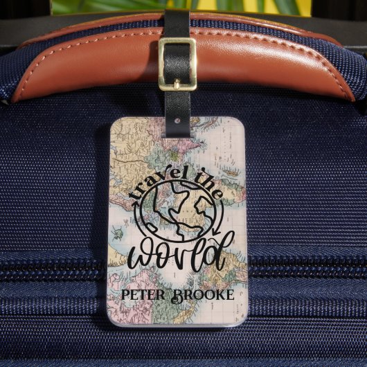 ワールドトラベラーピンクマップパーソナライズされた ラゲッジタグ (正面インサイチュ2)