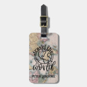 ワールドトラベラーピンクマップパーソナライズされた ラゲッジタグ (正面縦)