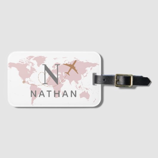 ワールドトラベラーピンク名前をカスタムする ラゲッジタグ (正面横)