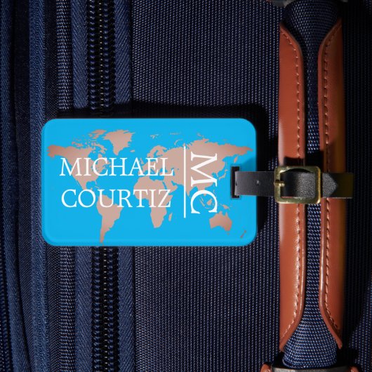 ワールドトラベラーマップメタルをパーソナライモノグラムのズする ラゲッジタグ (正面インサイチュ4)