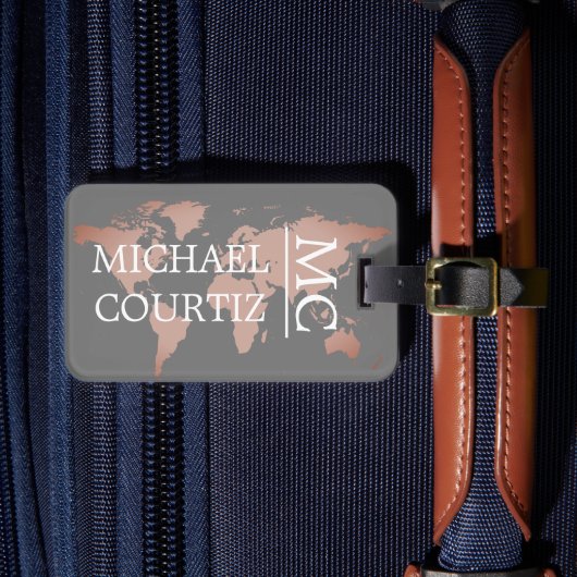 ワールドトラベラーマップメタルをパーソナライモノグラムのズする ラゲッジタグ (正面インサイチュ4)