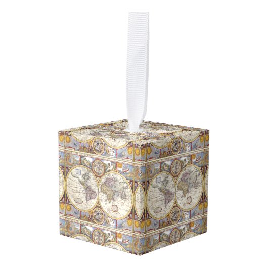 ワールドトラベラーヴィンテージマップ キューブオーナメント (正面アングル)