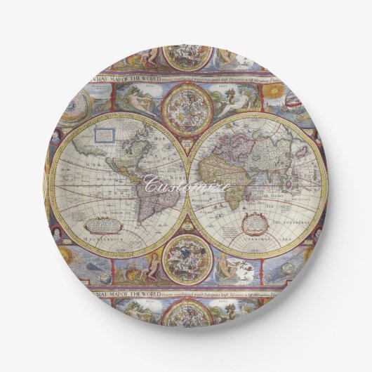 ワールドトラベラーヴィンテージマップ ペーパープレート (正面)