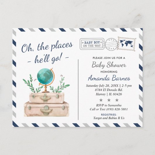 ワールドトラベルアドベンチャー男の赤ちゃんシャワースプリンクル ポストカード (正面)