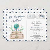 ワールドトラベルアドベンチャー男の赤ちゃんシャワー 招待状 (正面/裏面)