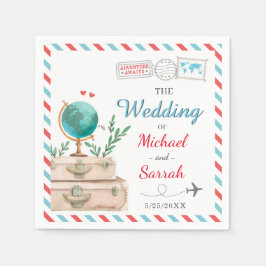 ワールドトラベルグローブスーツケース赤い青結婚の地図 スタンダードカクテルナプキン