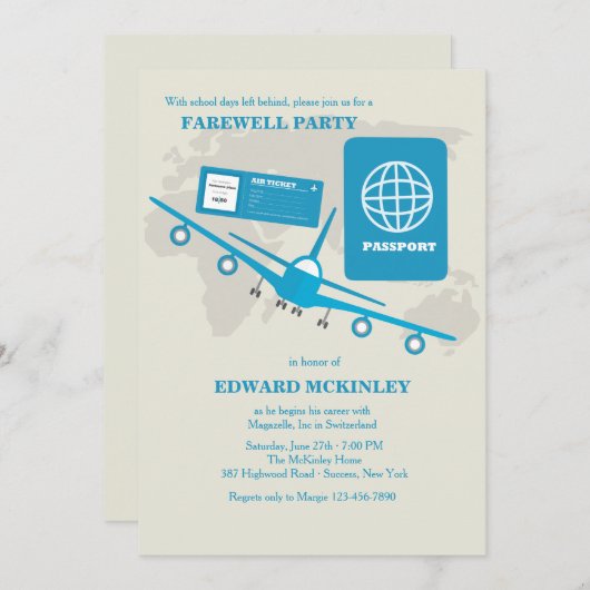 ワールドトラベルズフェアウェルパーティの招待状 招待状 (正面/裏面)