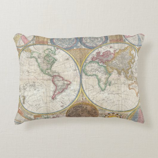 ワールドトラベルマップアンティークヴィンテージ アクセントクッション (正面)