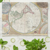 ワールドトラベルマップアンティークヴィンテージ キッチンタオル (折り畳み)