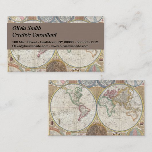 ワールドトラベルマップアンティークヴィンテージ 名刺 (正面/裏面)
