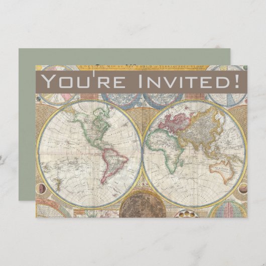 ワールドトラベルマップアンティークヴィンテージ 招待状 (正面/裏面)