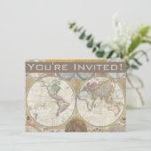ワールドトラベルマップアンティークヴィンテージ 招待状 (スタンド正面)