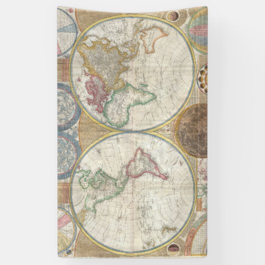 ワールドトラベルマップアンティークヴィンテージ 横断幕 (縦)