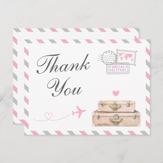 ワールドトラベル赤ちゃん女の子シャワー散水感謝 ポストカード (正面/裏面)