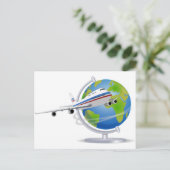 ワールドトラベル飛行機と地球 ポストカード (スタンド正面)