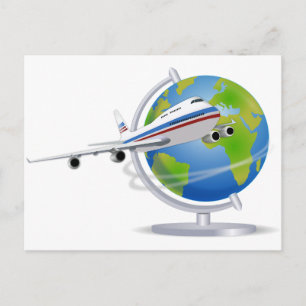 ワールドトラベル飛行機と地球 ポストカード