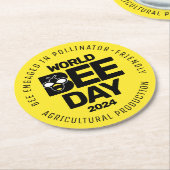 ワールドビーデイイエローブラック受粉者 ラウンドペーパーコースター (アングル)