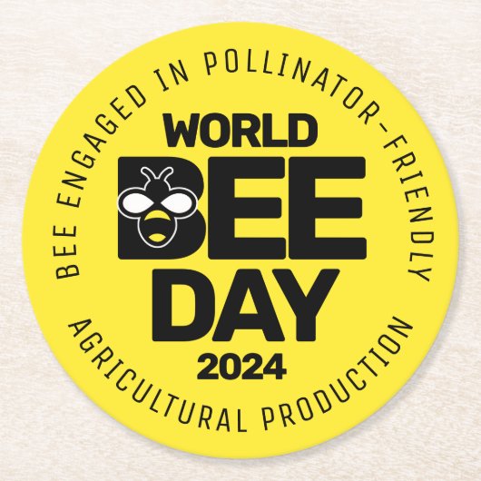 ワールドビーデイイエローブラック受粉者 ラウンドペーパーコースター (正面)