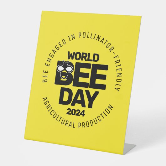 ワールドビーデイイエローブラック受粉者 台座サイン (正面)