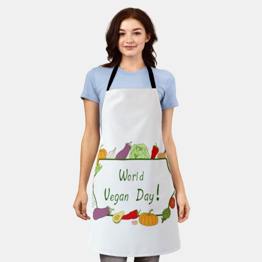 ワールドベジタリアンデイミニマリストかわいい エプロン (着用した状態)